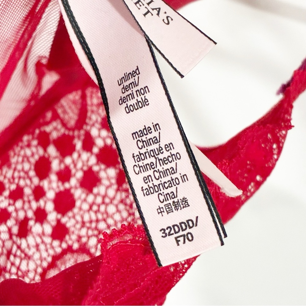 Victorias Secret 32DDD Unlined Demi Bra Red Mesh Sheer Lace Underwire - Picture 3 of 4